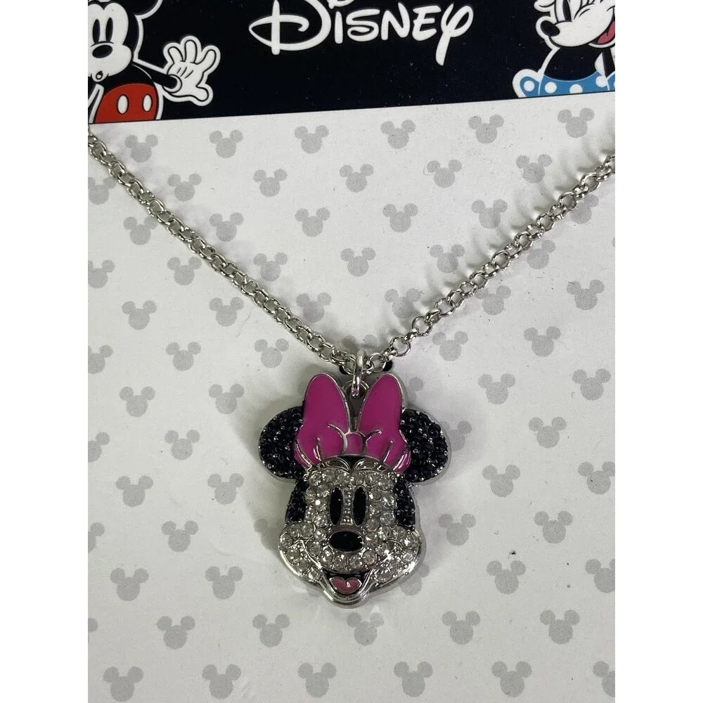 Disney Minnie Mouse Crystal Bling Pendant Necklace NEW